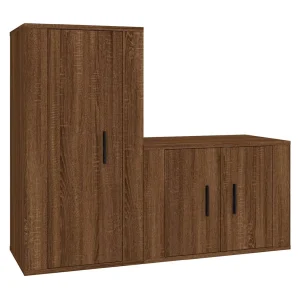 Ilke  2-delige Tv-meubelset bewerkt hout bruin eikenkleur
