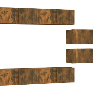 Juliette 6-delige Tv-meubelset bewerkt hout gerookt eikenkleurig Juliette 6-delige Tv-meubelset bewerkt hout gerookt eikenkleurig