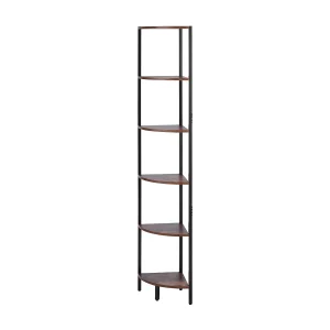 Hoekplank SucceBuy 6-Laags Hoekboekenkast met LEDverlichting, Hoogte 1715 mm, Praktische Boekenkast met Metalen Frame en Houten Planken, Ideaal voor Slaapkamer