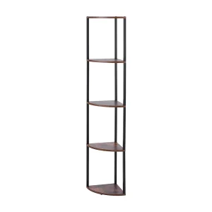 Hoekplank SucceBuy 5-Laags Hoekboekenkast met LEDverlichting, Hoogte 1625 mm, Praktische Boekenkast met Metalen Frame en Houten Planken, Ideaal voor Slaapkamer