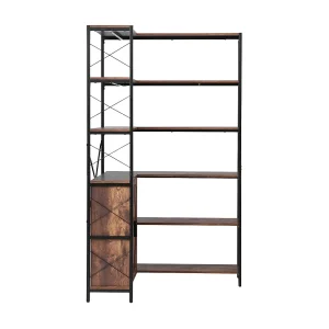 Hoekplank SucceBuy 6-Laags Hoekboekenkast met Opbergdeuren, Grote L-vormige Organizer met Metalen Frame en Verstelbare Planken, Omkeerbare Displayplank