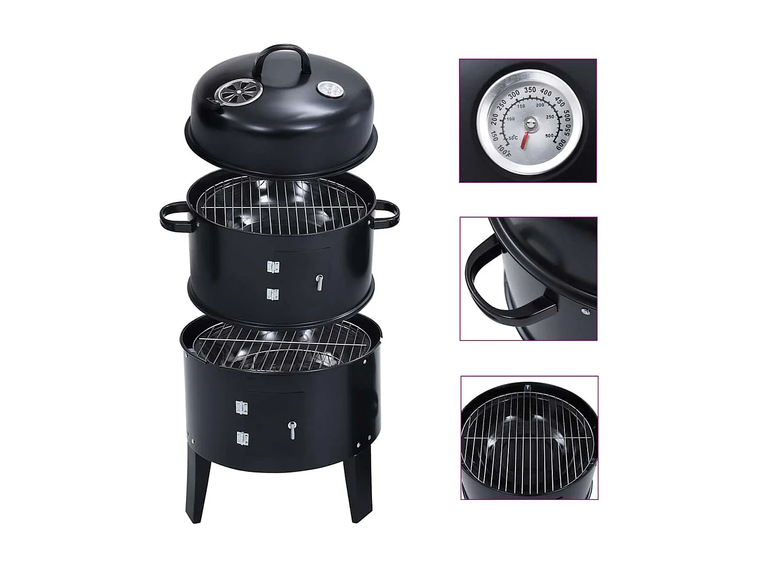 Houtskoolroker barbecue-grill 3-in-1 40x80 cm