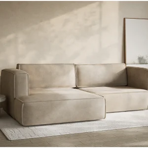 Hoekslaapbank met hoek links in chenille stof beige VELTO