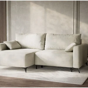 Hoekslaapbank met hoek links in chenille stof creme LEON