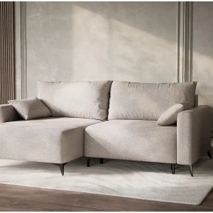 Hoekslaapbank met hoek links in geweven stof beige LEON Hoekslaapbank met hoek links in geweven stof beige LEON