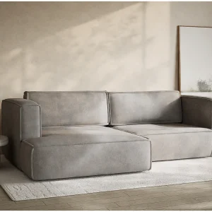 Hoekslaapbank met hoek links in chenille stof beige grijs VELTO