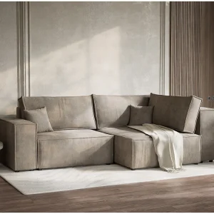 Hoekslaapbank met hoek rechts in chenille stof taupe TONGA