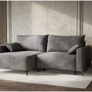 Hoekslaapbank met hoek links in chenille stof grijs LEON Hoekslaapbank met hoek links in chenille stof grijs LEON