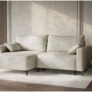 Hoekslaapbank met hoek links in veloursstof creme LEON