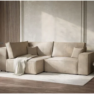 Hoekslaapbank met hoek links in chenille stof beige TONGA