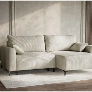 Hoekslaapbank met hoek rechts in veloursstof creme LEON