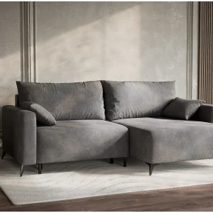 Hoekslaapbank met hoek rechts in chenille stof grijs LEON Hoekslaapbank met hoek rechts in chenille stof grijs LEON