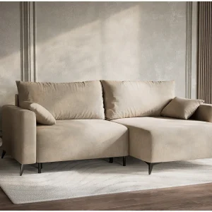 Hoekslaapbank met hoek rechts in chenille stof beige LEON