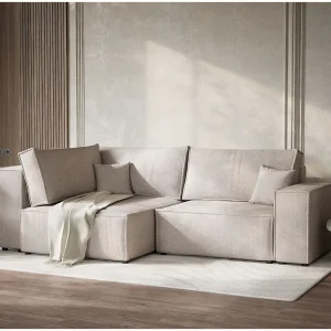 Hoekslaapbank met hoek links in geweven stof beige TONGA Hoekslaapbank met hoek links in geweven stof beige TONGA