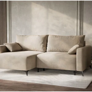 Hoekslaapbank met hoek links in chenille stof beige LEON