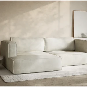 Hoekslaapbank met hoek links in chenille stof creme VELTO