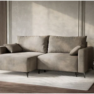 Hoekslaapbank met hoek links in chenille stof taupe LEON Hoekslaapbank met hoek links in chenille stof taupe LEON