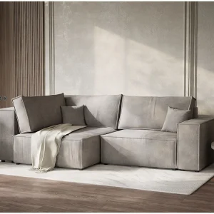 Hoekslaapbank met hoek links in chenille stof beige grijs TONGA