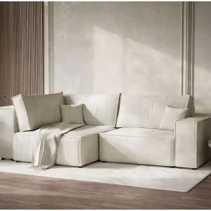 Hoekslaapbank met hoek links in chenille stof creme TONGA