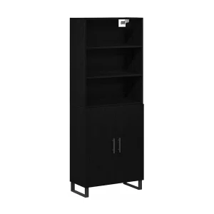 Hoge kast 2 pcs Zwart Eiken Bewerkt hout