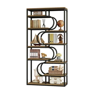 Industriële boekenkast met 5 niveaus, 181 cm hoge boekenkast met stevig metalen frame, vrijstaande plank Industriële boekenkast met 5 niveaus, 181 cm hoge boekenkast met stevig metalen frame, vrijstaande plank