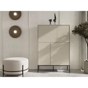 Hoog dressoir met vier deuren – 95 cm – in crème – BELLEZO Hoog dressoir met vier deuren – 95 cm – in crème – BELLEZO