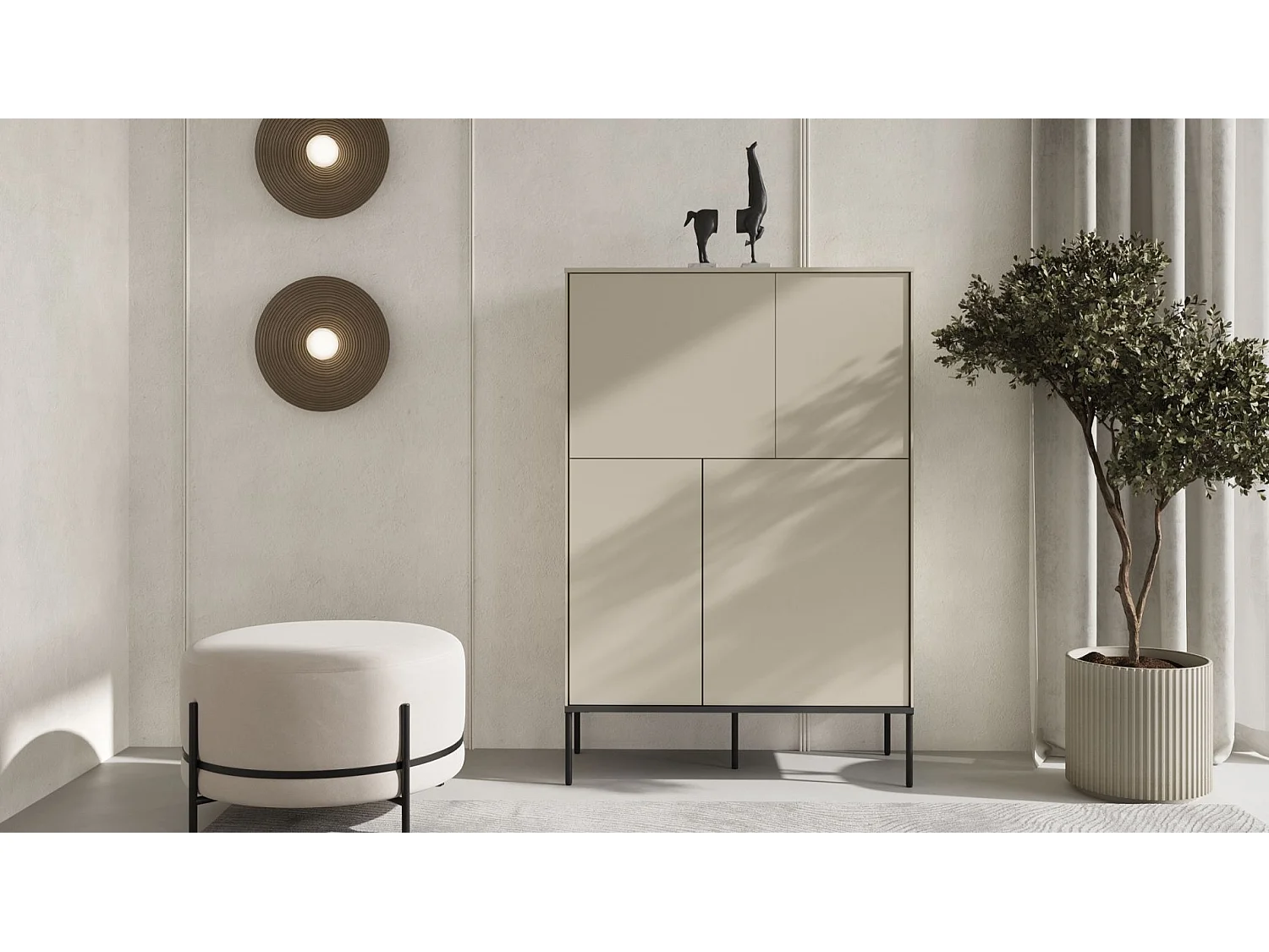 Hoog dressoir met vier deuren – 95 cm – in crème – BELLEZO