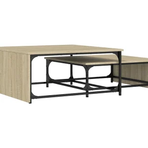 Jacqueline-Claire 2-delige Salontafelset bewerkt hout en metaal sonoma eikenkleur Jacqueline-Claire 2-delige Salontafelset bewerkt hout en metaal sonoma eikenkleur