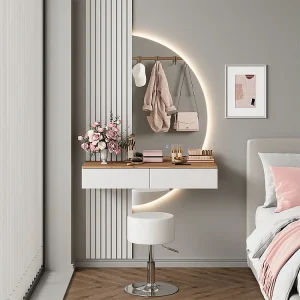Kaptafel set met kruk wit/eiken 100x40x205 melina Kaptafel set met kruk wit/eiken 100x40x205 melina