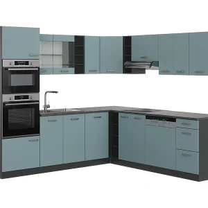 Hoekkeuken blauw-grijs/antraciet 247x60x81.6 r-line Hoekkeuken blauw-grijs/antraciet 247x60x81.6 r-line