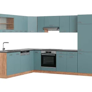 Hoekkeuken blauw-grijs/gouden eik 287x60x81.6 r-line Hoekkeuken blauw-grijs/gouden eik 287x60x81.6 r-line