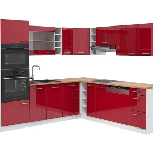 Hoekkeuken rood hoogglans/wit 247x60x81.6 r-line