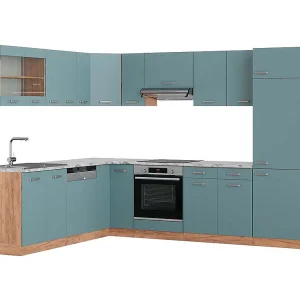 Hoekkeuken blauw-grijs/gouden eik 287x60x81.6 r-line Hoekkeuken blauw-grijs/gouden eik 287x60x81.6 r-line