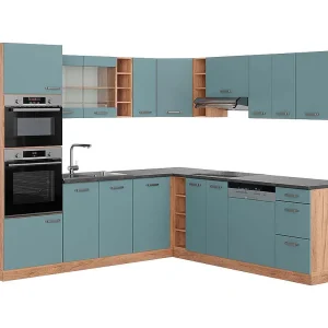 Hoekkeuken blauw-grijs/gouden eik 247x60x81.6 r-line Hoekkeuken blauw-grijs/gouden eik 247x60x81.6 r-line