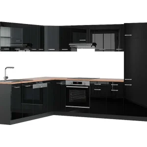 Hoekkeuken hoogglans zwart/antraciet 287x60x81.6 r-line Hoekkeuken hoogglans zwart/antraciet 287x60x81.6 r-line