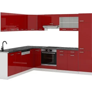 Hoekkeuken rood hoogglans/wit 287x60x81.6 r-line Hoekkeuken rood hoogglans/wit 287x60x81.6 r-line
