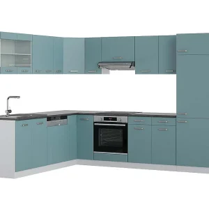 Hoekkeuken blauw-grijs/wit 287x60x81.6 r-line Hoekkeuken blauw-grijs/wit 287x60x81.6 r-line