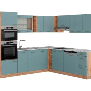 Hoekkeuken blauw-grijs/gouden eik 247x60x81.6 r-line Hoekkeuken blauw-grijs/gouden eik 247x60x81.6 r-line