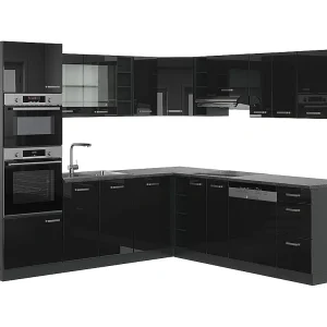 Hoekkeuken hoogglans zwart/antraciet 247x60x81.6 r-line Hoekkeuken hoogglans zwart/antraciet 247x60x81.6 r-line