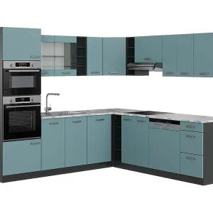 Hoekkeuken blauw-grijs/antraciet 247x60x81.6 r-line Hoekkeuken blauw-grijs/antraciet 247x60x81.6 r-line