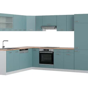 Hoekkeuken blauw-grijs/wit 287x60x81.6 r-line Hoekkeuken blauw-grijs/wit 287x60x81.6 r-line