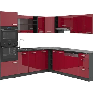 Hoekkeuken rood hoogglans/antraciet 247x60x81.6 r-line