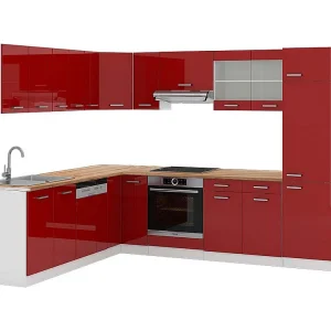 Hoekkeuken rood hoogglans/wit 287x60x81.6 r-line Hoekkeuken rood hoogglans/wit 287x60x81.6 r-line