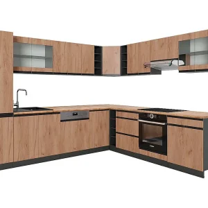 Hoekkeuken eik goud/antraciet 277x60x81.6 r-line Hoekkeuken eik goud/antraciet 277x60x81.6 r-line