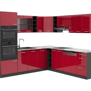 Hoekkeuken rood hoogglans/antraciet 247x60x81.6 r-line