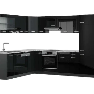 Hoekkeuken hoogglans zwart/antraciet 287x60x81.6 r-line Hoekkeuken hoogglans zwart/antraciet 287x60x81.6 r-line