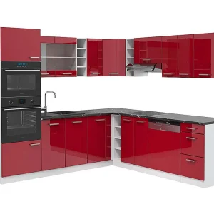 Hoekkeuken rood hoogglans/wit 247x60x81.6 r-line