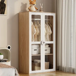 Kast – 2 Deuren Glas – met Kledingstang – Verstelbare Planken 10 Niveaus 80x50x150cm