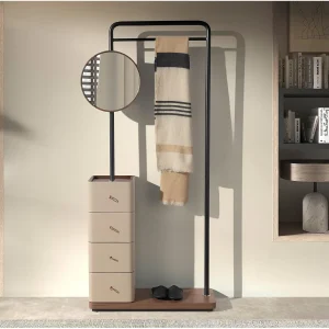 Kapstok in imitatieleer, walnoot en zwart staal met spiegel 3281 ANGEL CERDA Kapstok in imitatieleer, walnoot en zwart staal met spiegel 3281 ANGEL CERDA