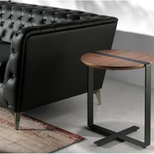 Ronde hoektafel walnoot en zwart staal 2054 ANGEL CERDA Ronde hoektafel walnoot en zwart staal 2054 ANGEL CERDA